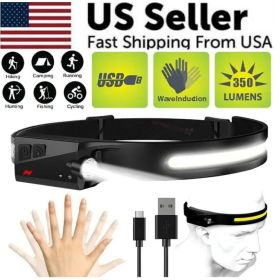 COB LED Headlamp USB Rechargeable Headlight Torch Work Light Bar Head Band Lamp (Option: black)