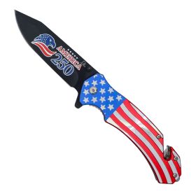 9" Spring Assisted USA Knife with Flag Handle (Color: 250 Years)